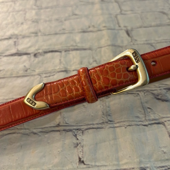 LAUREN RALPH LAUREN PINK CROC ITALIAN LEATHER GOLD TONE BUCKLE WOMENS BELT SMALL - Picture 13 of 13